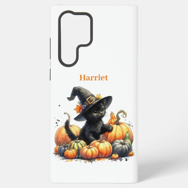 Schwarzes Halloween Kätzchen mit Kürbiskuits & Hex Samsung Galaxy Hülle (Rückseite)