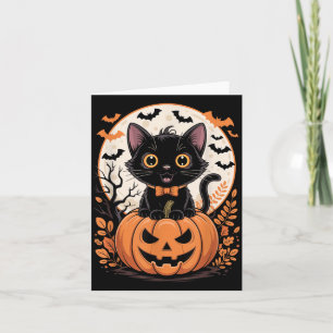Schwarzes Halloween-Katze-Kürbis-Kostüm Herbst Karte