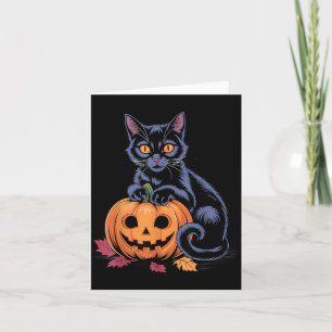 Schwarzes Halloween-Katze-Kürbis-Kostüm Retro Herb Karte