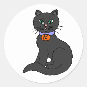 Schwarzes Halloween-Katzen-Schnitzkürbis-Halsbanda Runder Aufkleber
