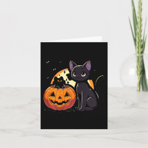 Schwarzes Halloween-Katzen-Shirt für Frauen Retro Karte