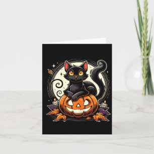Schwarzes Halloween-Katzen-Shirt für Frauen Retro Karte