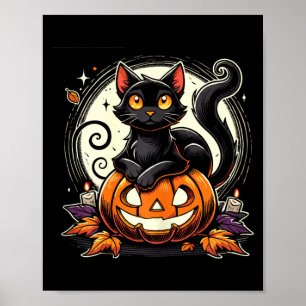 Schwarzes Halloween-Katzen-Shirt für Frauen Retro Poster