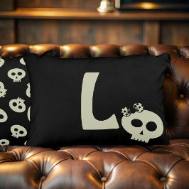 Schwarzes Halloween-Kissen mit niedlichem Skull-Mo Zierkissen