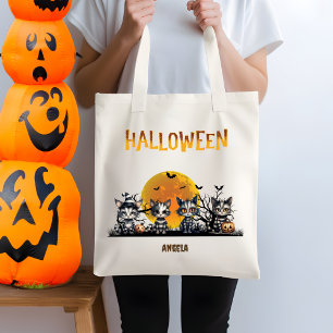 Schwarzes Halloween Niedlich Ghost Kittens Trick o Tragetasche