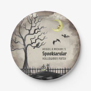 Schwarzes Halloween-Party mit Sepia-Spooky-Szene Pappteller