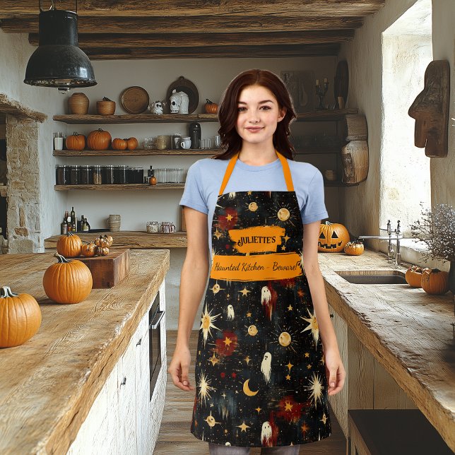 Schwarzes Halloween-Schürze mit Geistern, Sternen, Schürze (Von Creator hochgeladen)