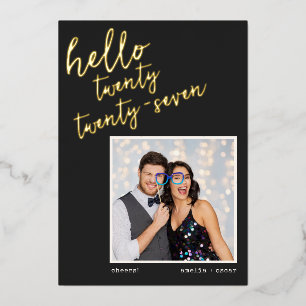 Schwarzes handgeschriebenes Neujahrsfoto Hochzeit Folien Feiertagskarte