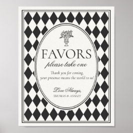 Schwarzes Harlekin-Karo-Hochzeitsgeschenk-Schild Poster