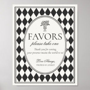 Schwarzes Harlekin-Karo-Hochzeitsgeschenk-Schild Poster