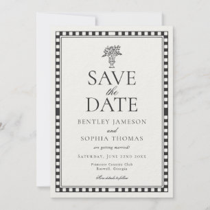 Schwarzes Harlekin-Karo Save-the-Date Einladung