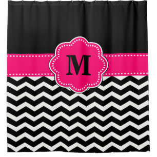 Schwarzes heißes Rosa Zickzack Monogramm Duschvorhang