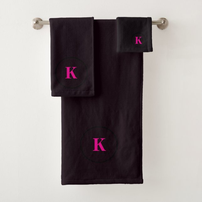 Schwarzes Heißrosa Monogramm Anfangsbuchstabe Mode Badhandtuch Set (Insitu)