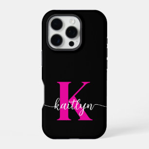 Schwarzes Heißrosa-Monogramm iPhone 16 Pro Hülle