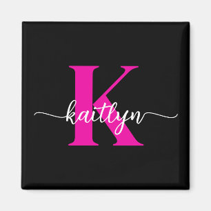 Schwarzes Heißrosa-Monogramm Magnet