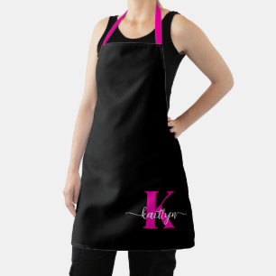 Schwarzes Heißrosa-Monogramm Schürze