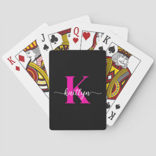 Schwarzes Heißrosa Monogramm Spielkarten