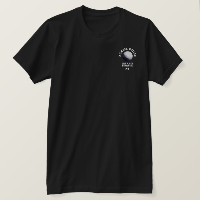 schwarzes Hemd mit Golfername und Golfball T-Shirt (Design vorne)