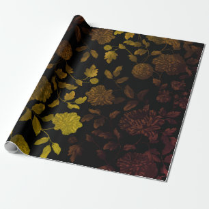 Schwarzes Herbstgold Ombre Vintage Blumen Toile Geschenkpapier