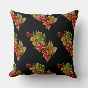 Schwarzes Herbstleaves Pattern Drehkissen Kissen