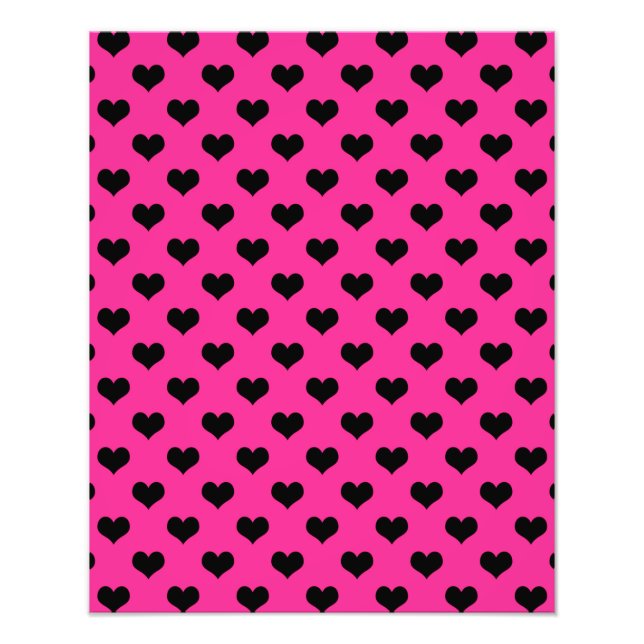 Schwarzes Herz Hot Pink Hintergrund Polka Dot Herz Fotodruck (Vorne)