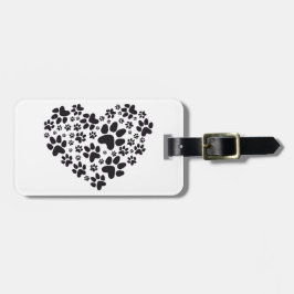 schwarzes Herz mit den Tatzen, Tierfoodprint Gepäckanhänger