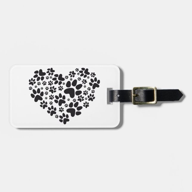 schwarzes Herz mit den Tatzen, Tierfoodprint Gepäckanhänger (Vorderseite horizontal)