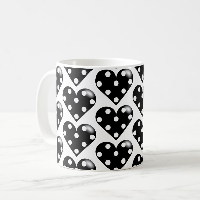 Schwarzes Herz mit Polka-Punkten Kaffeetasse (Vorderseite Links)