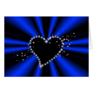 schwarzes Herz mit Sternchen auf blau - schwarz