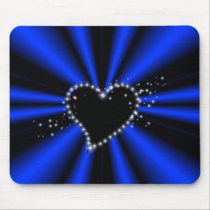 schwarzes Herz mit Sternchen auf blau - schwarz Mousepad
