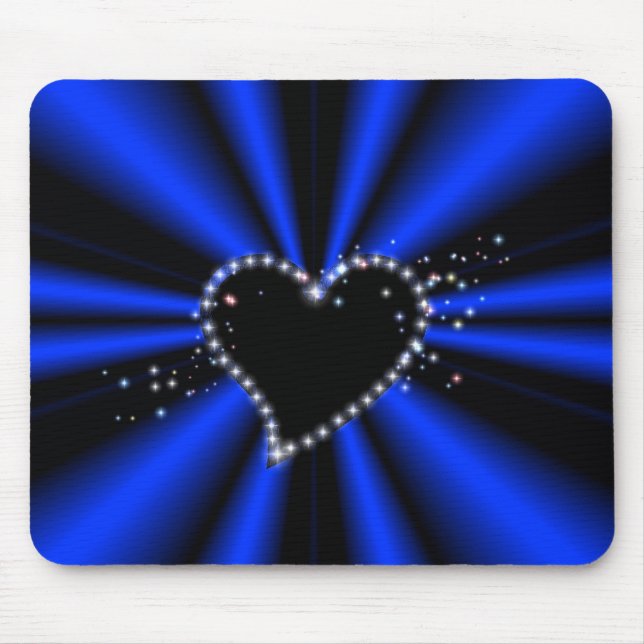 schwarzes Herz mit Sternchen auf blau - schwarz Mousepad (Vorne)