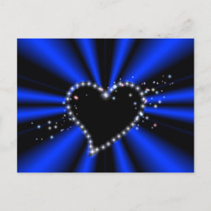 schwarzes Herz mit Sternchen auf blau - schwarz Postkarte