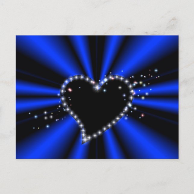 Schwarzes Herz mit Sternen auf blauem Regenbogen Postkarte (Vorderseite)