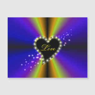 Schwarzes Herz mit Sternen auf lila gelben Regenbo Magnetkarte