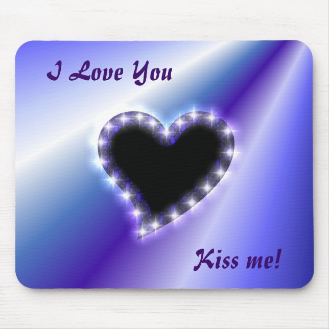 Schwarzes Herz mit Sternen auf Lila rosa Regenboge Mousepad (Vorne)