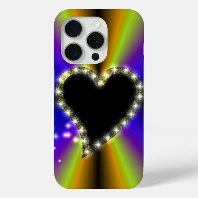 Schwarzes Herz mit Sternen auf Regenbogen Case-Mate iPhone Hülle (Rückseite)