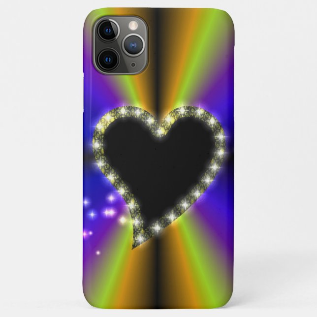 Schwarzes Herz mit Sternen auf Regenbogen Case-Mate iPhone Hülle (Rückseite)