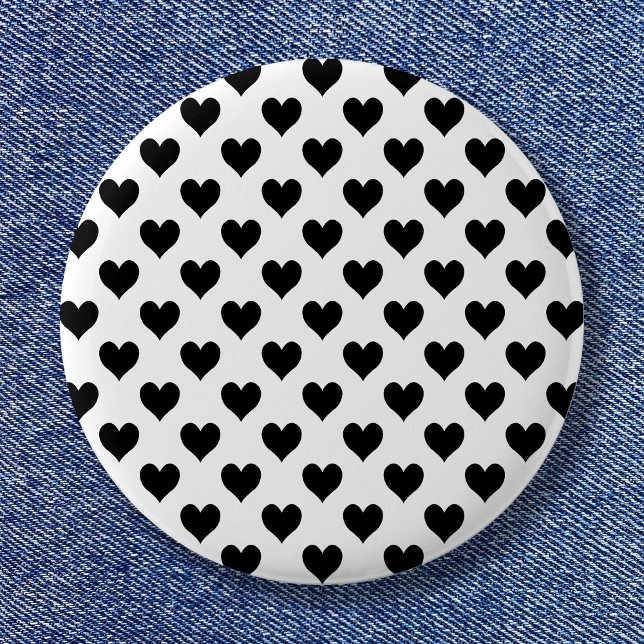 Schwarzes Herzmuster Button (Black and White Heart Pattern Button)