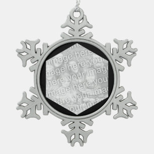 Schwarzes Hexagon Foto Border Schneeflocken Zinn-Ornament