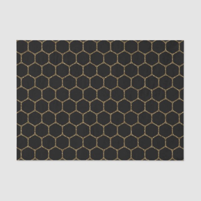 Schwarzes Hexagon-Muster im GoldGlitzer-Rahmen Seidenpapier (Vorderseite)
