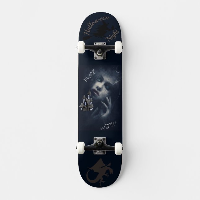 Schwarzes Hexenlicht Halloween Spuk Foto Skateboard (Vorderseite)