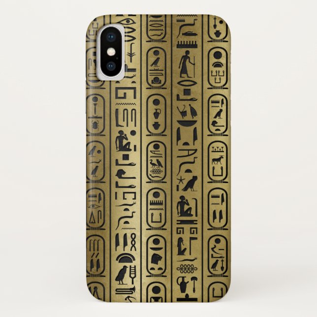 Schwarzes Hieroglyphenmuster auf altem Gold Case-Mate iPhone Hülle (Rückseite)