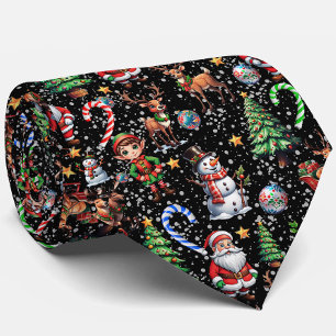 Schwarzes Hintergrund-Weihnachtsdekorationsmuster Krawatte