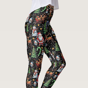 Schwarzes Hintergrund-Weihnachtsdekorationsmuster Leggings