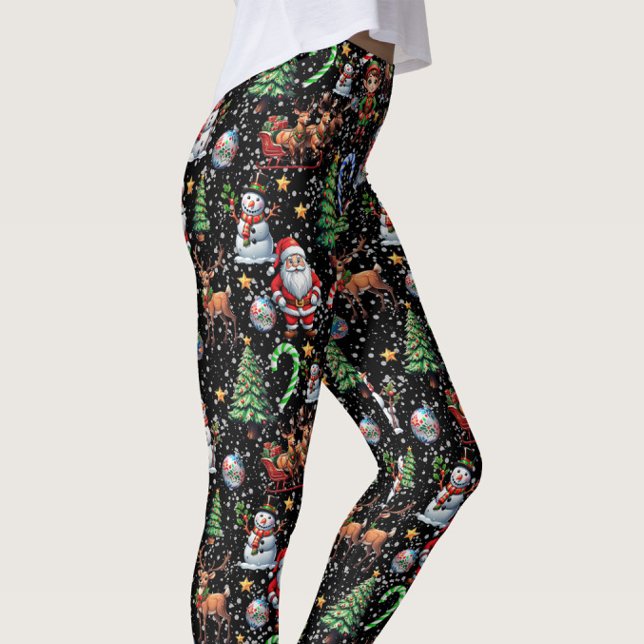 Schwarzes Hintergrund-Weihnachtsdekorationsmuster Leggings (Von Creator hochgeladen)