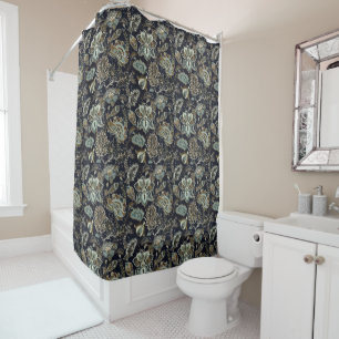 Schwarzes Hintergrundmuster antiker Paisley-Blumen Duschvorhang