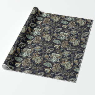 Schwarzes Hintergrundmuster antiker Paisley-Blumen Geschenkpapier