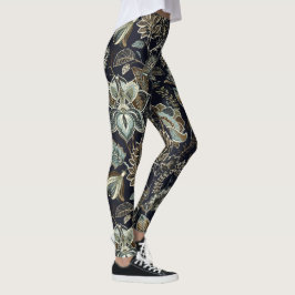 Schwarzes Hintergrundmuster antiker Paisley-Blumen Leggings