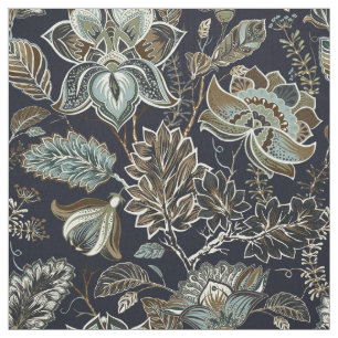 Schwarzes Hintergrundmuster antiker Paisley-Blumen Stoff