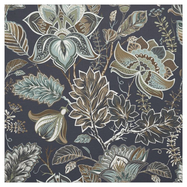 Schwarzes Hintergrundmuster antiker Paisley-Blumen Stoff (Muster)